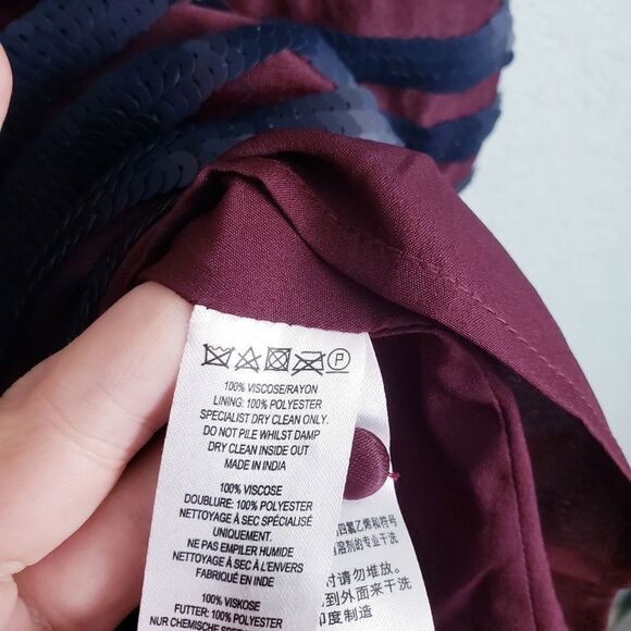 French Connection Burgundy and Navy Sequin Striped Dress - Picture 8 of 10